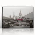 Large abstract wall art of the Thames River in muted gray and blue tones, framed in black acrylic.