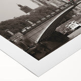 Art deco poster of the Thames River in muted blue and gray tones on rolled canvas, suitable for dining room decor.