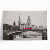 Black and white photo of the Thames River on large stretched canvas, suitable for kitchen wall art.
