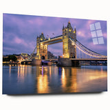 Acrylic print of the Tower Bridge in muted gray and blue tones, ideal for bedroom or dining room art.