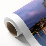 Art deco poster of Tower Bridge in muted blue and gray tones on rolled canvas, ideal for nursery wall art.