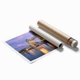 Extra large print of Tower Bridge in muted gray tones on rolled canvas, suitable for classy bathroom wall art.