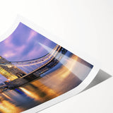Extra large wall art of Tower Bridge with line art flowers in muted tones on rolled print.