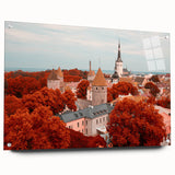 Acrylic print of a European Estonian landscape in muted green and blue tones, suitable for bedroom or dining room decor.