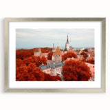 Abstract art print of a European scenery in textured silver frame, ideal for extra large wall art in a living room.