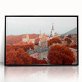 Large abstract wall art depicting a European Estonian scenery in muted earth tones, framed in black acrylic.