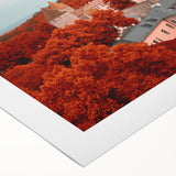 Art deco poster featuring a stylized European Estonian landscape on rolled canvas, suited for dining room decor.