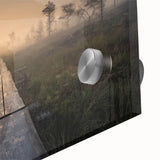 Large abstract wall art depicting a Finnish landscape in muted earth tones on acrylic glass, ideal for dining room ambiance.