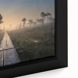 Framed canvas featuring a textured depiction of a Finnish landscape in black with colorful accents.