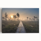 Black and white photograph of a serene Finnish landscape on large stretched canvas, ideal for kitchen wall art.