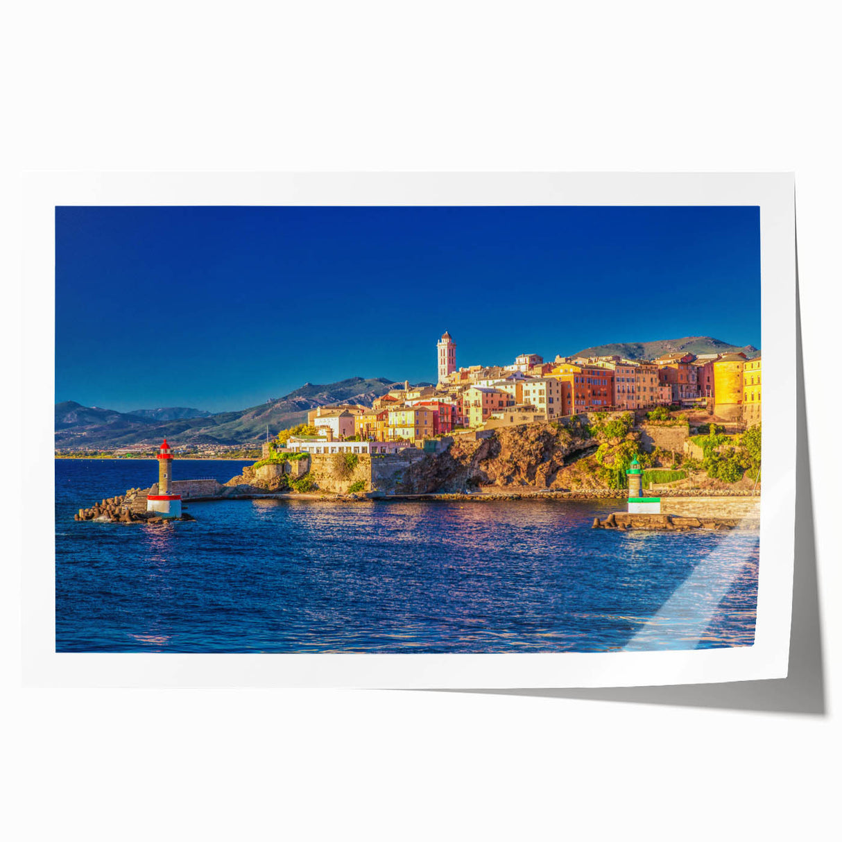 Extra large rolled print of a Corsican landscape featuring vibrant greenery and floral elements.