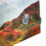 Large abstract print of the French Alps in muted earth tones on acrylic glass, suited for dining room art.