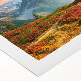 Art deco poster of the French Alps in muted earth tones on rolled canvas, suitable for dining room decor.