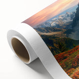 Art Deco poster of the French Alps in muted blue tones on rolled canvas, ideal for nursery wall art.