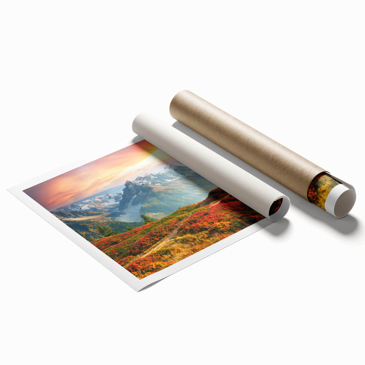 Extra large rolled print of the French Alps with vibrant green tones, ideal for classy bathroom wall art.