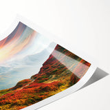 Extra large rolled print of the French Alps with line art flowers in subtle earth tones.