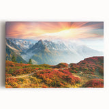Black and white photo of the French Alps on stretched canvas, suitable as large kitchen wall art.