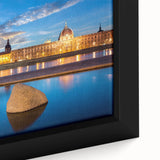 Extra large black wall art featuring a textured, colorful depiction of Lyon, France on a framed canvas.