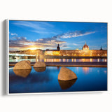 Vintage poster art of Lyon, featuring colorful imagery on extra-large framed canvas, ideal for living room decor.