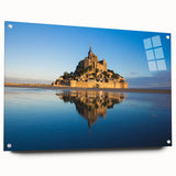 Acrylic print of a large abstract depiction of a European scenery in muted earth tones, ideal for dining room decor.