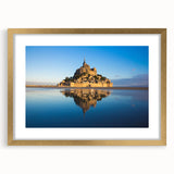Abstract art print depicting a serene French landscape, in soft green and blue tones on a framed canvas.