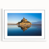 Textured art print of an abstract European scenery in muted earth tones, framed in white, ideal for bedroom art.