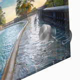 Mid-century modernist acrylic print of abstract Nice, France scenery in muted earth tones, ideal for dining room art.