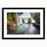 Extra large framed abstract art print of a colorful, textured depiction of Nice, France, ideal for living room decor.