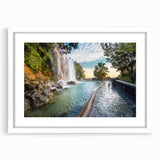 Textured abstract art print of a European scenery in Nice, France, in muted earth tones on a framed white mat.