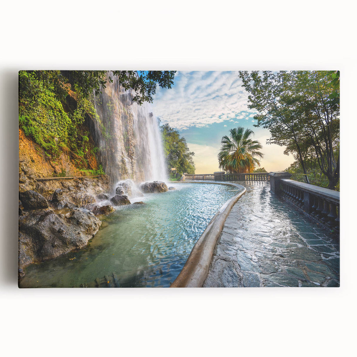 Black and white stretched canvas featuring a panoramic view of Nice, France, ideal for kitchen wall art.