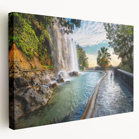 Scenic view of Nice, France on a large stretched canvas, featuring vivid blue and white hues, ideal for kitchen wall art.