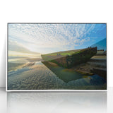 Mid-century modernist art depicting the Normandy landscape, in soft pastel shades on a framed acrylic print.