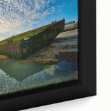 Extra large framed canvas of a textured, colorful Normandy landscape in black, ideal for living room wall art.