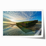 Extra large rolled print of a Normandy landscape with vibrant green fields and a clear sky, ideal for art wall dining room.