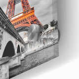 Large abstract depiction of Paris on acrylic glass with muted earth tones, ideal for dining room art.