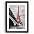 Extra large abstract art print of a colorful Parisian streetscape in a black frame, ideal for living room decor.