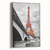 Landscape art painting of Paris featuring a vintage poster style on a framed canvas.