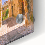 Large abstract wall art of Provence scenery in muted earth tones on acrylic glass, ideal for dining room ambiance.