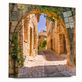 Large abstract wall art of Provence scenery in muted earth tones on acrylic glass, ideal for bedroom or dining room decor.
