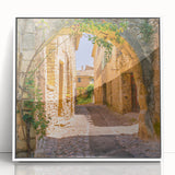 Mid-century modernist art of Provence landscape in muted earth tones on a framed acrylic, ideal for nursery wall art.
