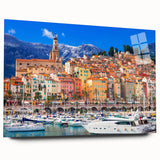 Large abstract wall art of a Southern France scenery in muted earth tones on acrylic glass.