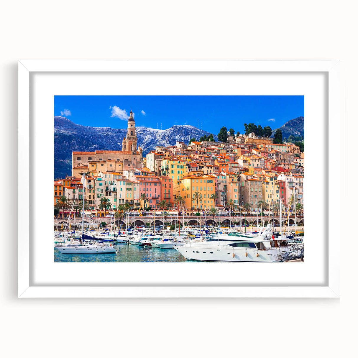 Textured art print of an abstract French landscape in muted earth tones, framed in white, ideal for bedroom decor.
