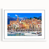 Textured art print of an abstract French landscape in muted earth tones, framed in white, ideal for bedroom decor.