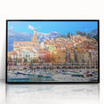 Large abstract wall art depicting a stylized South of France scenery in muted earth tones on a framed acrylic.