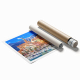 Extra large rolled print of a French southern landscape with vibrant floral elements, ideal for classy bathroom wall art.