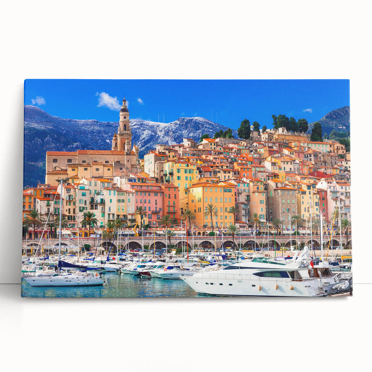 Black and white photograph of a Southern France street scene on large stretched canvas, suitable for kitchen wall art.