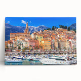 Black and white photograph of a Southern France street scene on large stretched canvas, suitable for kitchen wall art.