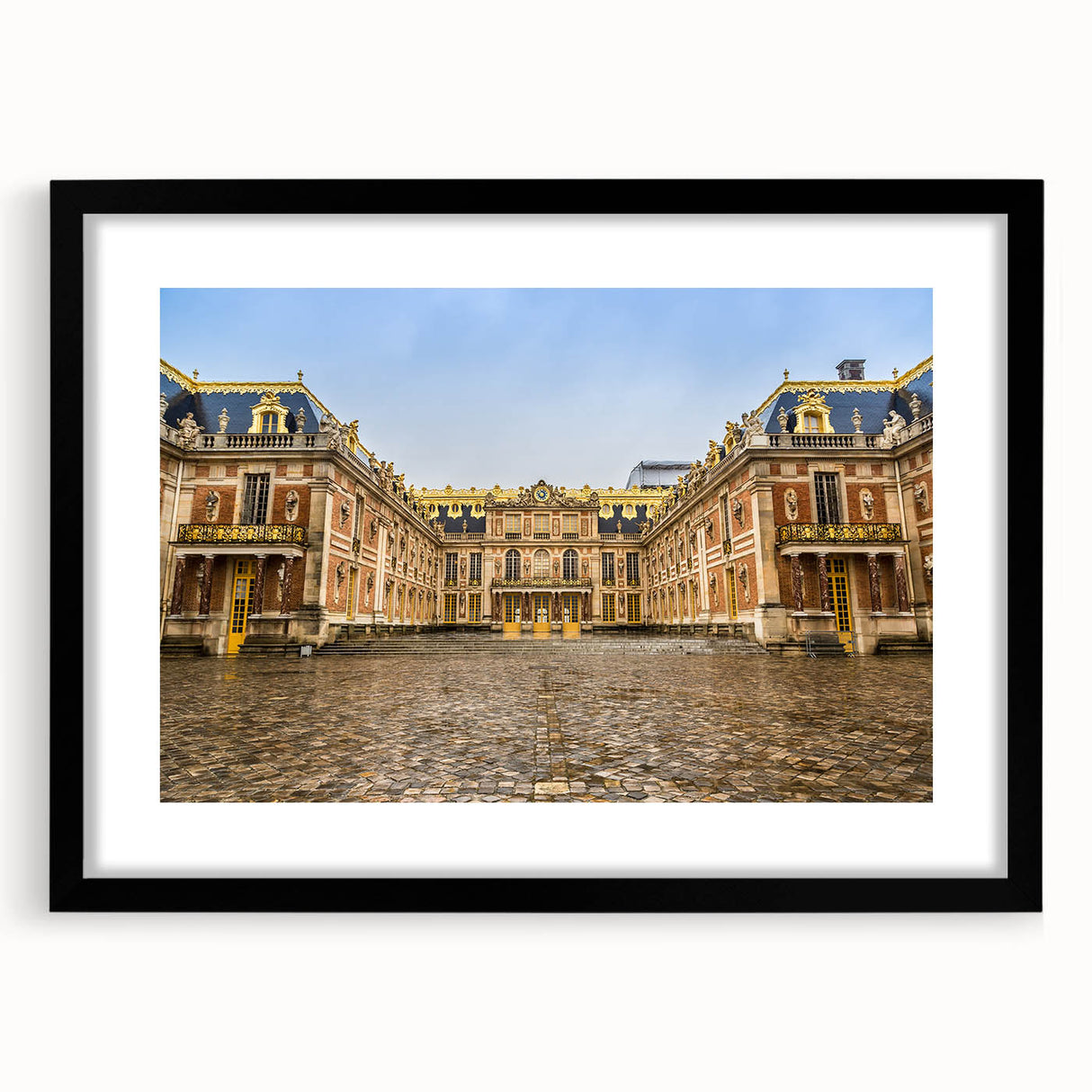 Extra large abstract art print depicting a vibrant, colorful scene of the Versailles gardens on a textured canvas.