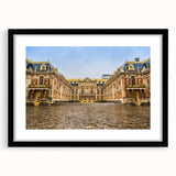 Extra large abstract art print depicting a vibrant, colorful scene of the Versailles gardens on a textured canvas.
