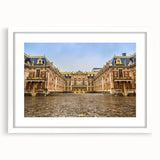 Textured art print of Versailles scenery in soft pastel shades on a white-framed mat, ideal for bedroom wall decor.
